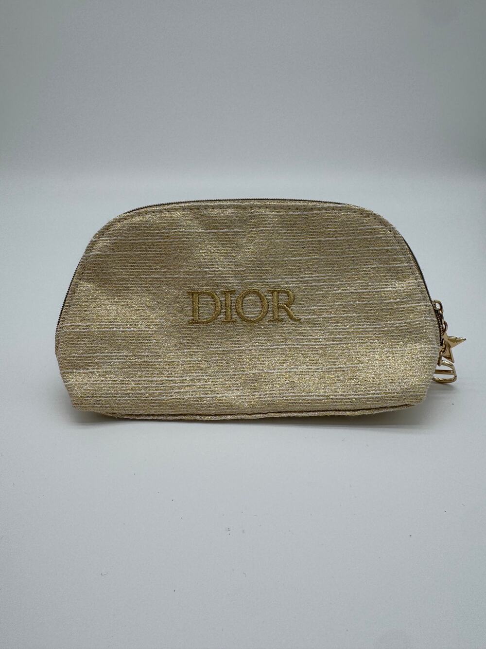 Dior Beauty Gold Woven Cosmetic Pouch Star CD Charm Makeup Bag 8"